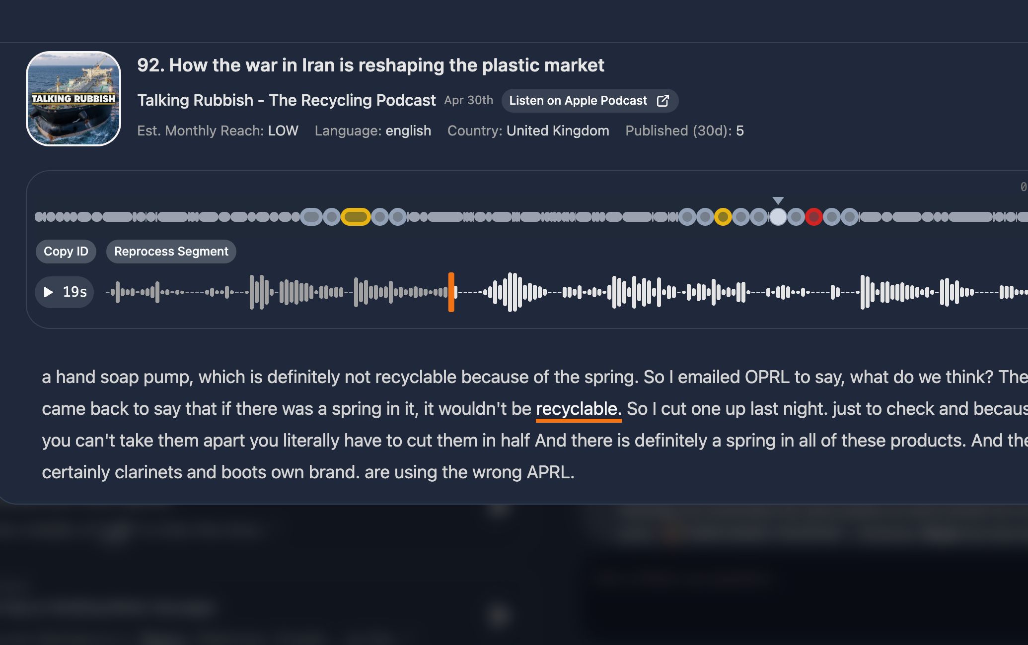 Product complaint detection in spoken media